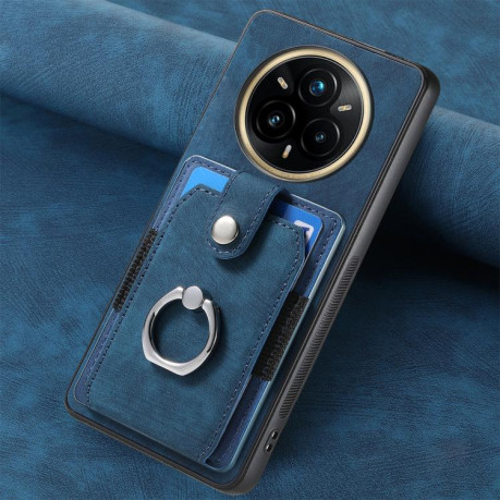 Чехол-книжка Retro Skin-feel Ring Card Wallet для Realme 13 Pro - синий