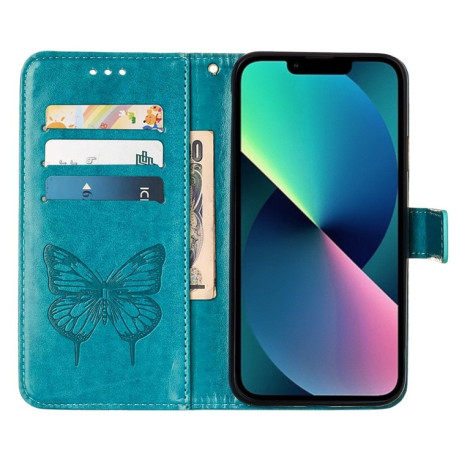 Чехол-книжка Embossed Butterfly для  iPhone 14 Plus - синий