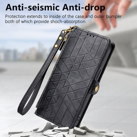Чехол-книжка Geometric Zipper Wallet Side Buckle Leather для Realme Note 50 - черный