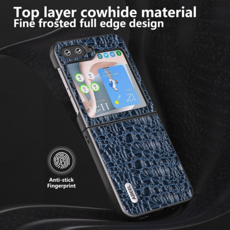 Противоударный кожаный чехол ABEEL Genuine Leather Sky Series для Samsung Galaxy Flip 5 - синий