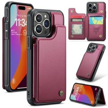 Чехол CaseMe C22 Card Slots Holder RFID Anti-theft для iPhone 15 Pro Max - винно-красный
