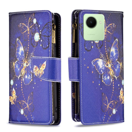 Чехол-кошелек Colored Drawing Pattern Zipper для Realme C30 - Purple Butterfly