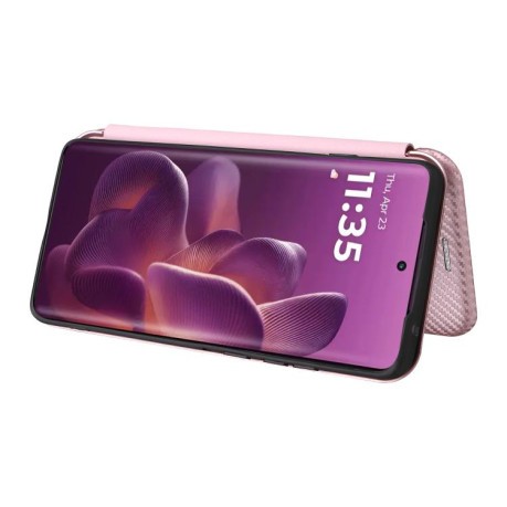 Чехол-книжка Carbon Fiber Texture на Motorola Edge 60 Pro - розовый