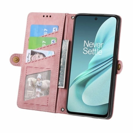 Чехол-книжка Geometric Zipper Wallet Side Buckle Leather для OnePlus Nord N30 SE - розовый