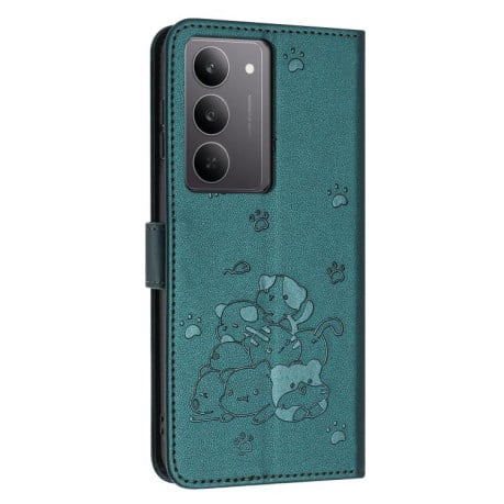 Чехол-книжка Embossed Kitten Phone Leather на Realme C75 / V60 Pro - зеленый