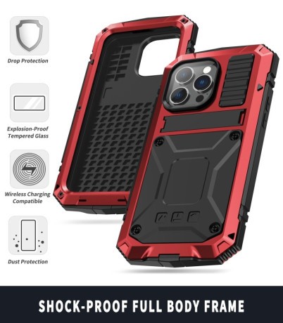 Протиударний металевий чохол R-JUST Dustproof на iPhone 14 Pro - червоний