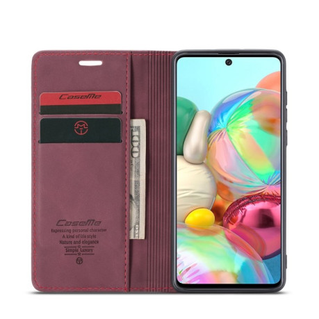 Шкіряний чохол CaseMe-013 Multifunctional на Samsung Galaxy А71 - винно-червоний