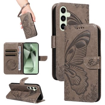 Чохол-книжка Swallowtail Butterfly Embossed Leather для Samsung Galaxy S24 FE 5G - сірий