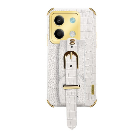 Противоударный чехол Electroplated Wrist Strap Crocodile Leather на Xiaomi Redmi Note 13  - белый