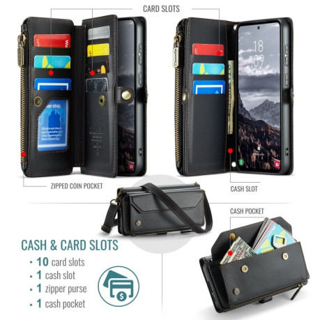 Чохол-книжка CaseMe C36 Card Slots Zipper Wallet RFID Anti-theft Leather для Samsung Galaxy S24 FE 5G - чорний