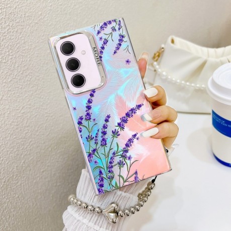 Чехол Electroplating Laser Flower Phone Case with Wrist Strap на Samsung Galaxy A35 5G - Lavender