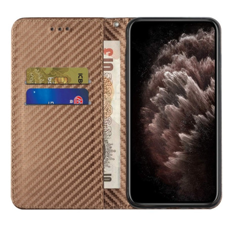 Чехол-книжка Carbon Fiber Texture Magnetic Flip для iPhone 16 Pro Max - коричневый