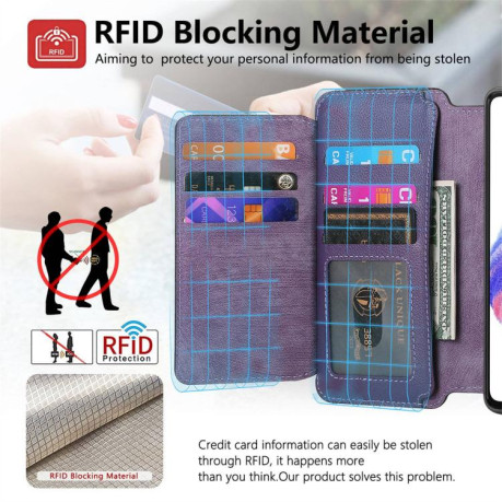 Чехол-книжка CaseNeo MagSafe RFID Anti-theft Zipper Wallet Retro Leather для Realme GT 7 Pro - фиолетовый