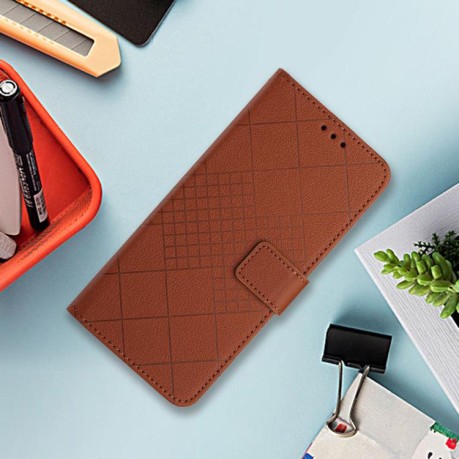 Чехол-книжка Rhombic Grid Texture для Motorola Moto G86 5G - коричневый