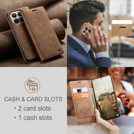 Чехол-книжка CaseMe-013 многофункциональный с кармашком на карт на Xiaomi 15T Pro - коричневый