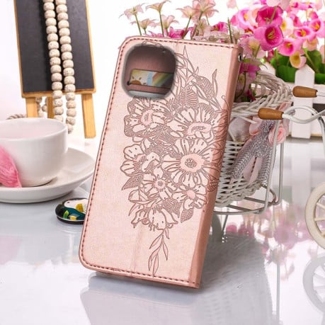 Чехол-книжка Embossed Butterfly для  iPhone 14 Plus - розовое золото