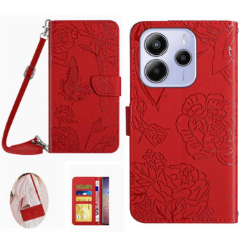 Чехол-книжка Skin Feel Butterfly Embossed для Xiaomi Redmi Note 14 4G - красный