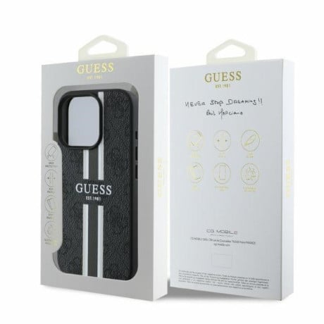 Оригинальный чехол Guess 4G Printed Stripes MagSafe для iPhone 16 Pro Max - black