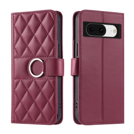 Чехол-книжка Ring Buckle Rhombic Leather для Google Pixel 8a - красный