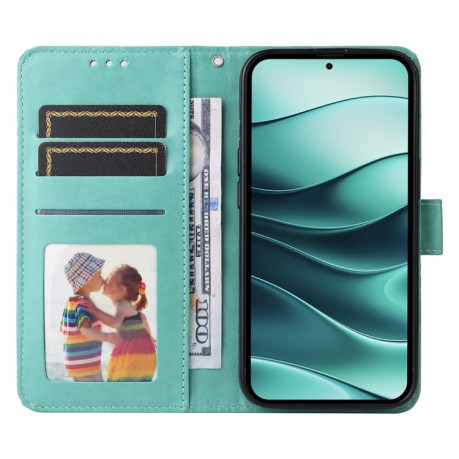 Чехол-книжка Embossed Sunflower для Xiaomi Redmi Note 14 5G - зеленый