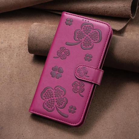 Чохол-книжка Four-leaf Clasp Embossed на Redmi Note 14 Pro 4G - пурпурно-червоний