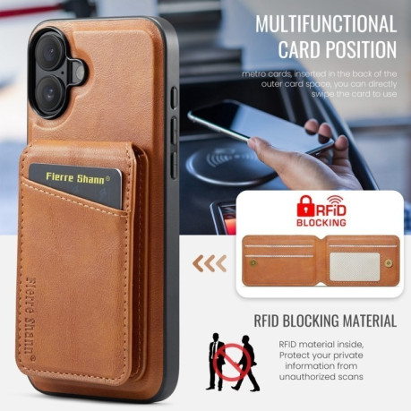 Чохол Fierre Shann Oil Wax Cow Leather Magnetic Card Holder для iPhone 16 Plus - коричневий