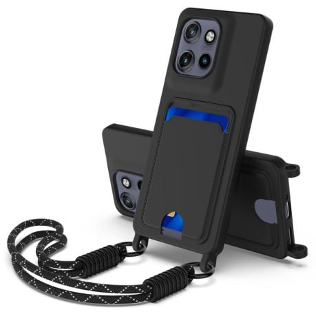 Силиконовый чехол Integrated Card Bag Solid Color Liquid Silicone на Motorola Edge 50 Neo / 60 Neo — чёрный