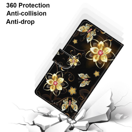 Чехол-книжка Coloured Drawing Cross для Samsung Galaxy S22 Ultra 5G - Gold Diamond Butterfly