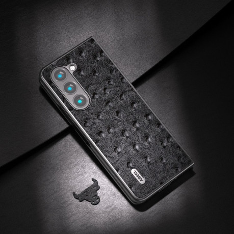 Противоударный кожаный чехол ABEEL Genuine Leather Ostrich Texture для Samsung Galaxy Fold 5 - черный