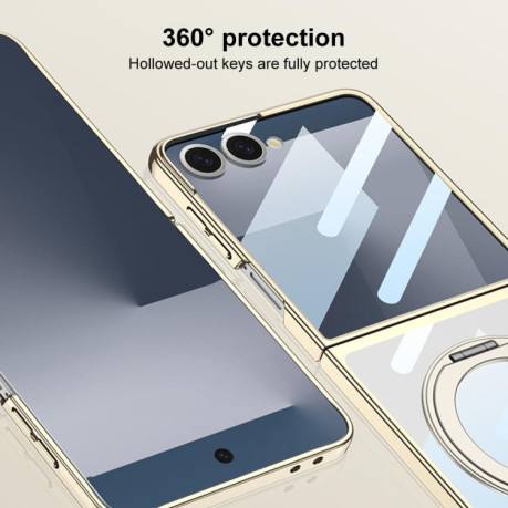Чехол GKK Integrated металлизированная рамка Electroplating с магнитной 360 подставкой на Samsung Galaxy Flip 7 5G - прозрачный