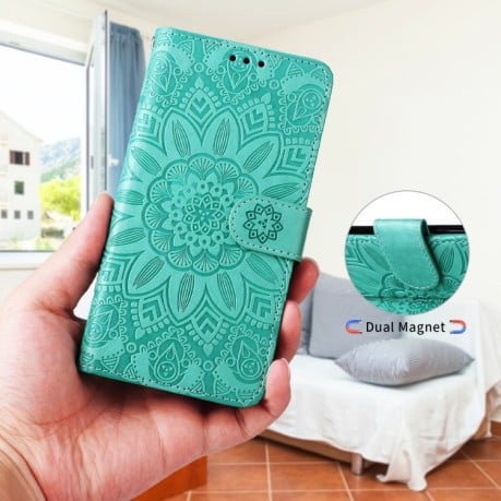 Чехол-книжка Embossed Sunflower для Samsung Galaxy A23 4G/5G / M23 5G / F23 5G - зеленый