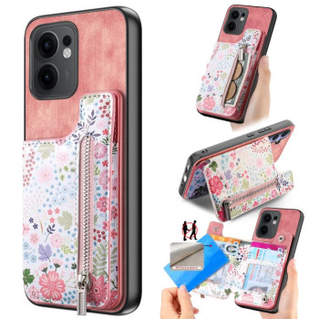 Протиударний чохол Retro Painted Zipper Wallet для OPPO Reno13 F 5G - рожевий