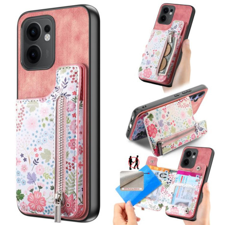 Противоударный чехол Retro Painted Zipper Wallet для OPPO Reno13 F 5G - розовый