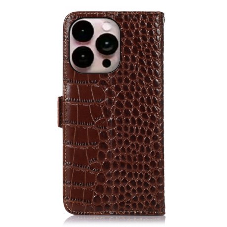 Шкіряний чохол-книжка Crocodile Top Layer на iPhone 14 Pro Max - коричневий