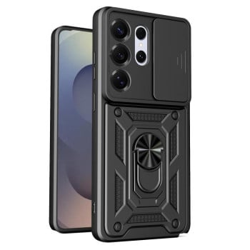 Чехол со шторкой на камеру Sliding Camshield и подставкой для Samsung Galaxy S26 Ultra 5G — чёрный