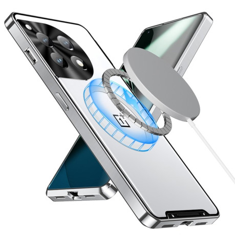 Противоударный чехол Frosted Meta (MagSafe) для OnePlus 12 5G - серебристый