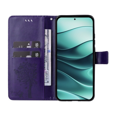 Чехол-книжка Happy Cat Pattern для Xiaomi Redmi Note 14 5G/Poco M7 Pro 5G - фиолетовый