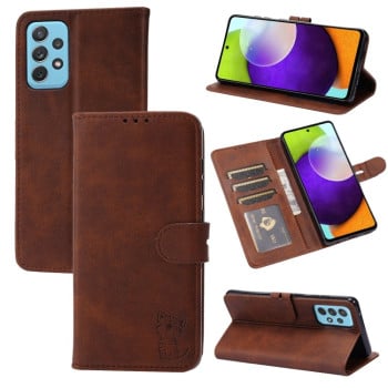 Чехол-книжка Happy Cat Pattern для Samsung Galaxy A23 4G - коричневый