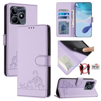 Чохол-книжка Cat Embossing Pattern на Realme Note 50 4G Global - фіолетовий