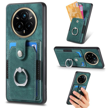 Чехол Retro Skin-feel Ring Card Wallet для Realme 13+/13 Pro/13 Pro+ - зеленый