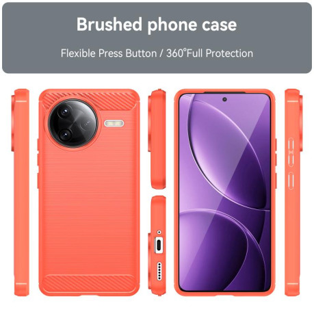 Противоударный чехол Brushed Texture Carbon Fiber на Xiaomi Poco F7 Ultra - красный