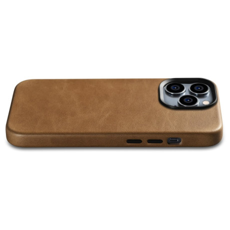 Кожаный чехол iCarer Leather Oil Wax (MagSafe) для iPhone 14 Pro Max - светло-коричневый
