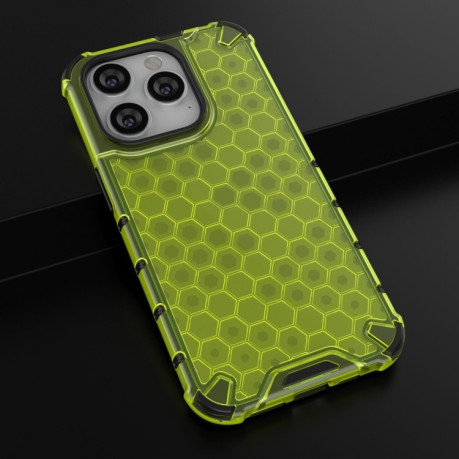 Противоударный чехол Honeycomb with Neck Lanyard для  iPhone 14 Pro - зеленый