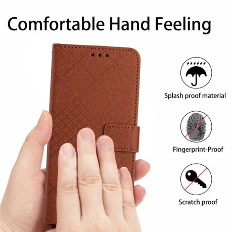 Чехол-книжка Rhombic Grid Texture для Motorola Moto G86 5G - коричневый
