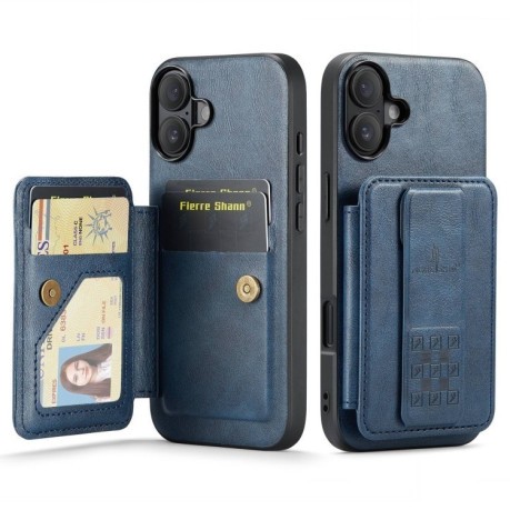 Чехол Fierre Shann Oil Wax Cow Leather Card Holder на iPhone 16 - синий