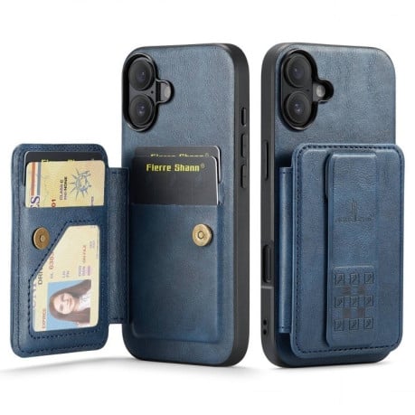 Чохол Fierre Shann Oil Wax Cow Leather Card Holder для iPhone 16 Plus - синій