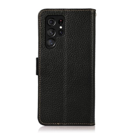 Шкіряний чохол-книжка KHAZNEH Genuine Leather RFID для Samsung Galaxy S22 Ultra 5G - чорний