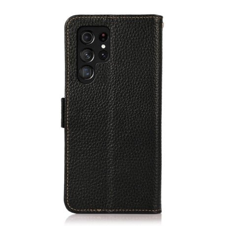 Шкіряний чохол-книжка KHAZNEH Genuine Leather RFID для Samsung Galaxy S23 Ultra 5G - чорний