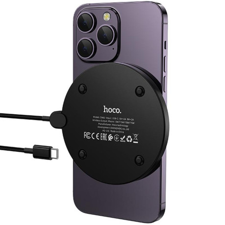 Беспроводная зарядка Hoco CW62 Peak с дисплеем и кабелем 15W - черная
