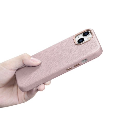Кожаный чехол iCarer Litchi Premium для iPhone 14/13 - розовый